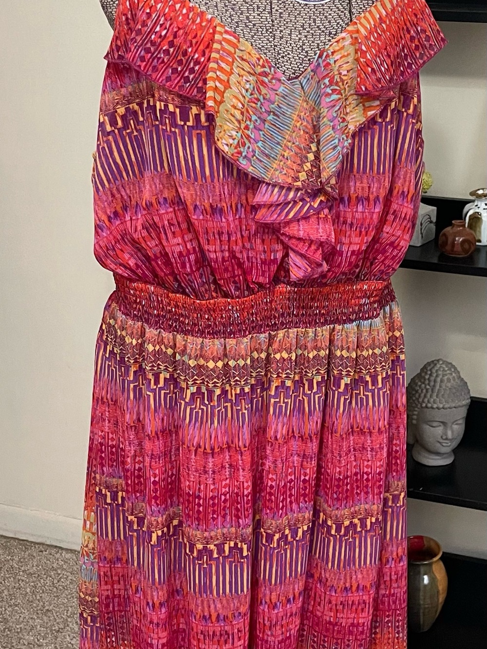 Faded Glory Bright Pink & Purple Ruffled Maxi Dress